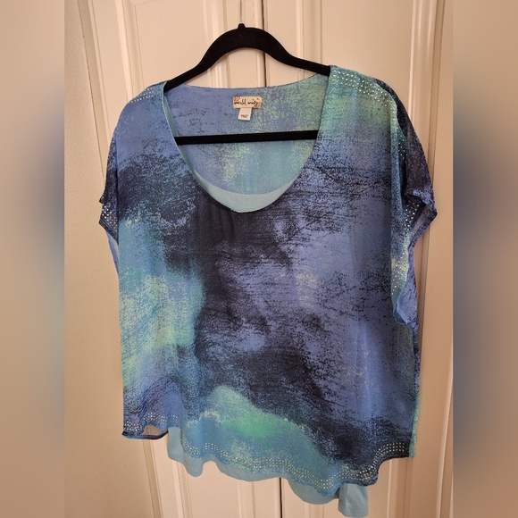World unity Tops - Ombre Scoop-Neck Tunic in Blue-Green by